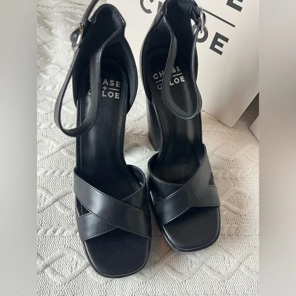 Chase + Chloe Black Strappy Adjustable Platform Heels Various Sizes - Picture 14 of 14